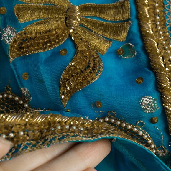 Vintage 80s Silk Beaded Jacket Boho Hippie Blue Highly Embellished Evening Coat - Picture 4 of 16